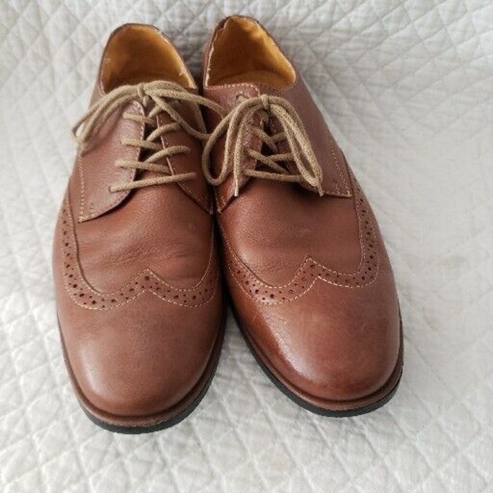 Sandro Moscoloni Mens 11D Tan Brown Oxford Laced Dress Shoes Wing Tip Leather
